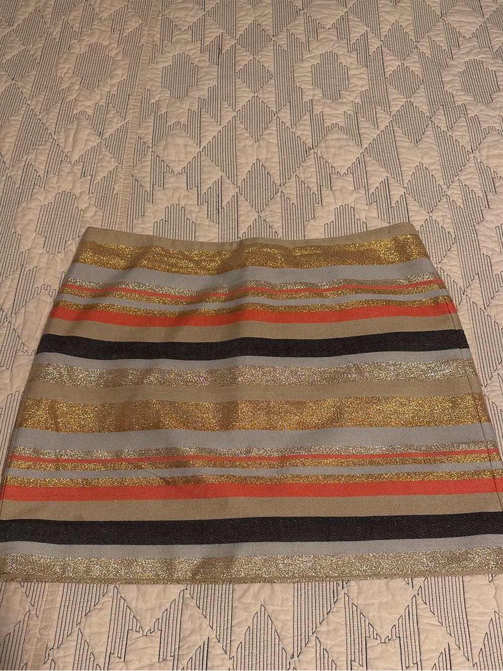 J. Crew Striped Metallic Mini Skirt in Gold, Coral & Black